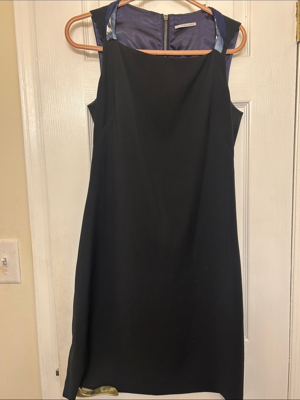 Tahari Black Midi Dress with Navy Accent Straps